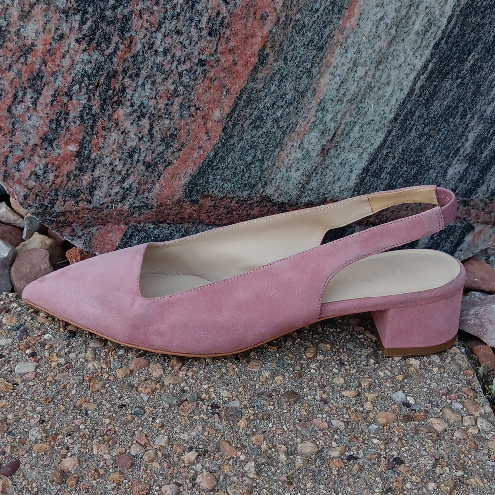 Everlane sling back small block heel pink suede leather shoes womens sz 8 - Picture 2 of 8